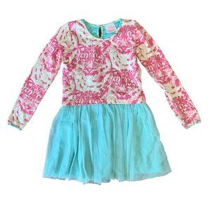 MASALA BABY Tiger Dress Girls 4 4T Pink Aqua Tulle Organic Cotton Big Cats Kids